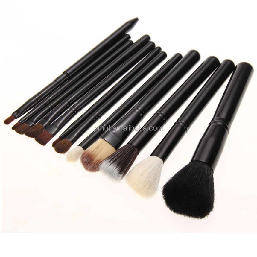 Juego de brochas de maquillaje profesional de 12 piezas, tamaño de viaje,  mango de madera, cara plana, Kit de cosméticos, soporte de cuero PU,  cepillo