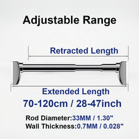 Tringle de tension robuste et moderne 70-120cm/28-47in, réutilisable, sans perçage, à ressort, pour rideau de douche et placard, qualité industrielle, pour salle de bain