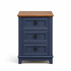 Farmhouse Solid Wood Nightstand with 3 Drawers <strong>Rustic</strong> Country Style <strong>Bedside</strong> <strong>Table</strong> with Wood Top and Ring Pull Handles Bedroom - Product Image 6
