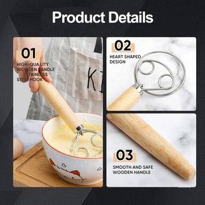 주방 효모 베이킹 과자 도구 스테인레스 스틸 반죽 후크 네덜란드 믹서 13 인치 빵 털 나무 손잡이 덴마크 반죽 털 - Product Image 4
