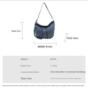 Sac fourre-tout en jean coréen tendance, parfait pour un look décontracté rétro, grande capacité, sac bandoulière pour les trajets quotidiens - Product Image 2