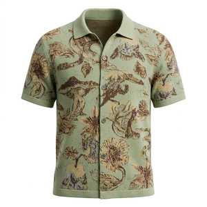 Polo de punto jacquard de manga corta personalizado para <span class=keywords><strong>hombre</strong></span>, suéter cárdigan vintage con <span class=keywords><strong>botones</strong></span> para marcas de ropa urbana, MOQ bajo - Product Image 1
