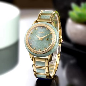 Montres automatiques mécaniques pour couple en jadéite naturelle avec lunette diamantée et affichage de la date – Montre-bracelet de luxe élégante pour le dropshipping - Product Image 4