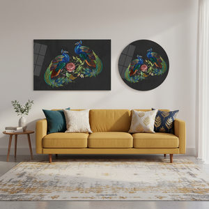 Embroidery Peacock <b>Canvas</b> Print Large Floral <b>Wall</b> Art Art Deco Panel Hanging - Product Image 3