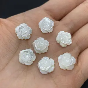 DIY fashion jewelry making findings Carved Rose Half Drilled White Shell Beads size 8/10/12mm 1528867