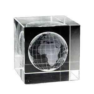 水晶立方体镇纸纪念品雕刻地球仪水晶玻璃块礼品