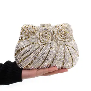 Top bán Rose Rhinestone pha lê long lanh kim cương cứng ly hợp túi PU da Lót Phụ Nữ buổi tối túi cho đám cưới