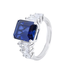 925 <b>silver</b> <b>emerald</b> cut sapphire <b>ring</b>, light luxury women's <b>ring</b> - Product Image 1