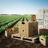 Boîte d'emballage industrielle pour la chaîne du froid, capacité 1 1/9 bushel, en carton ciré, pour légumes