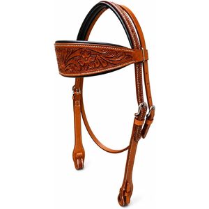 Hottmess Horse Chaps Cuero Natural de Primera Calidad con Herrajes Antiguos, Frenteal de Montura Completa Estilo Western, Cierre de Hebilla, Cambio Rápido de Bocado - Product Image 1