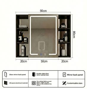 Kingstin Armario Espejo LED Aluminio, Estantes Laterales, Antivaho, <span class=keywords><strong>Puerta</strong></span> Batiente, Mueble Baño Moderno - Product Image 4