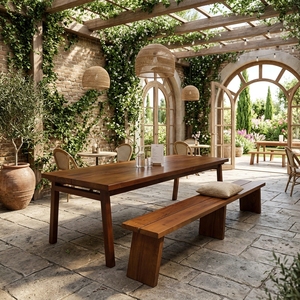 Ensemble de salle à manger en bois massif de style rustique, comprenant un banc en bois robuste, idéal pour des moments de convivialité confortables. - Product Image 3