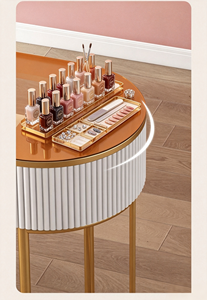 <span class=keywords><strong>Table</strong></span> de manucure ovale 120 cm en verre trempé avec cadre doré, double tiroir de rangement, poste de travail de <span class=keywords><strong>salon</strong></span> avec tabouret et chaise - Product Image 2