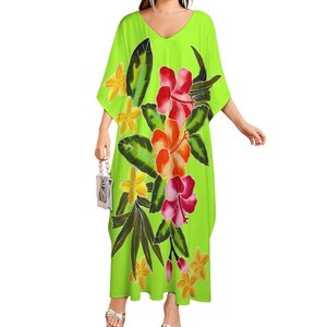 Vestido de Fiesta Largo para Mujer, Cuello Redondo, Estampado Tropical Hawaiano, Corte Holgado, Cintura Natural, Ecológico y Transpirable - Product Image 5