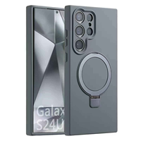 Pour Samsung S25 S24 Ultra S23 Plus liquide 360 support couleur unie trou fin Anti-chute couverture arrière peau Silicone étui de téléphone portable