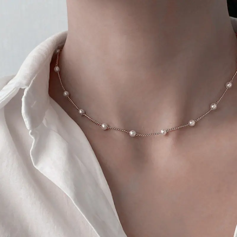 New hạt cổ chuỗi núm ngọc trai thời trang vàng màu Choker Vòng cổ