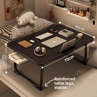 Petit bureau pliant de chevet avec pieds renforcés - Idéal pour baie vitrée, étude, dortoir, ordinateur portable, bureau - Table paresseuse (Bois)