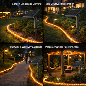Tira de Luces LED Solares IP65 Blanco Cálido para Jardín y Carretera, Iluminación Exterior para Paisajes MJ-SM100, Energía Solar Continua de 24 Horas - Product Image 2