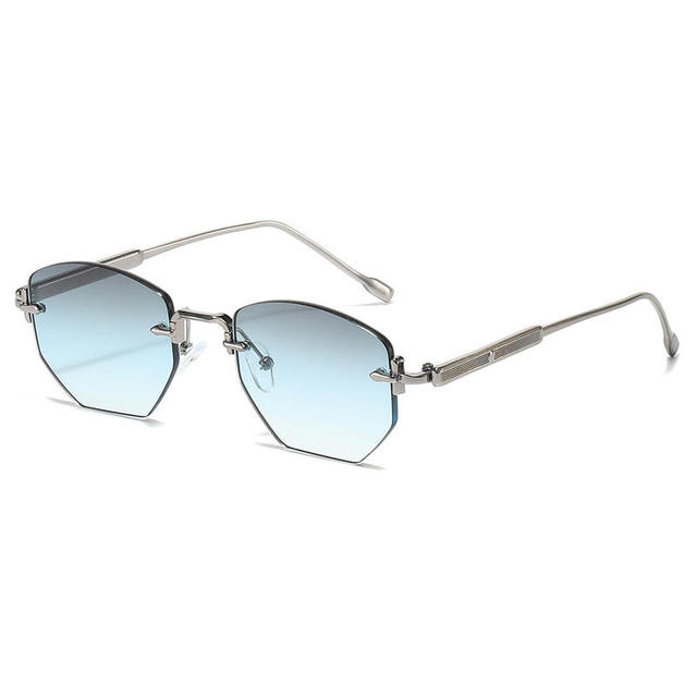 Unisex Luxury Diamond Cut Rimless Polygonal Sunglasses New Fashion Brand Sun Glasses UV400 Night Vision for Men Italy Metal