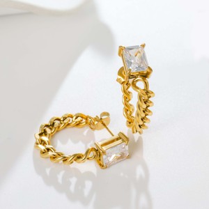 1 Par de Aretes Cuadrados de Acero Inoxidable con Baño de Oro de 18K y Circonita - Diseño Asimétrico, Modernos y Versátiles para Fiestas - Product Image 1