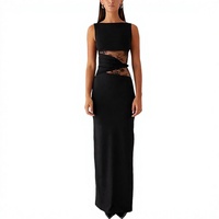 Robes de soirée pour femmes, noires, sans manches, col rond, moulantes, maxi, en dentelle, avec découpes, taille ajustée, pour soirée, cocktail, robe de cérémonie, sur mesure