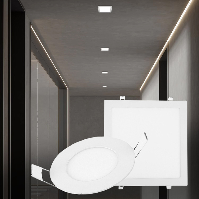 Energy Saving Ultra Thin Round Square Flat Home Office 3w 6w 9w 12w 15w 18w 24w Recessed Mounted Led Ceiling Panel Light