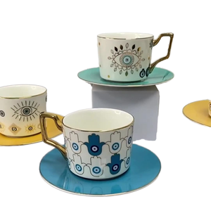Portatile 350ml in oro manico <span class=keywords><strong>malocchio</strong></span> in ceramica BPA-Free Design di alta qualità di ispirazione religiosa per il campeggio incluso cucchiaio - Product Image 2