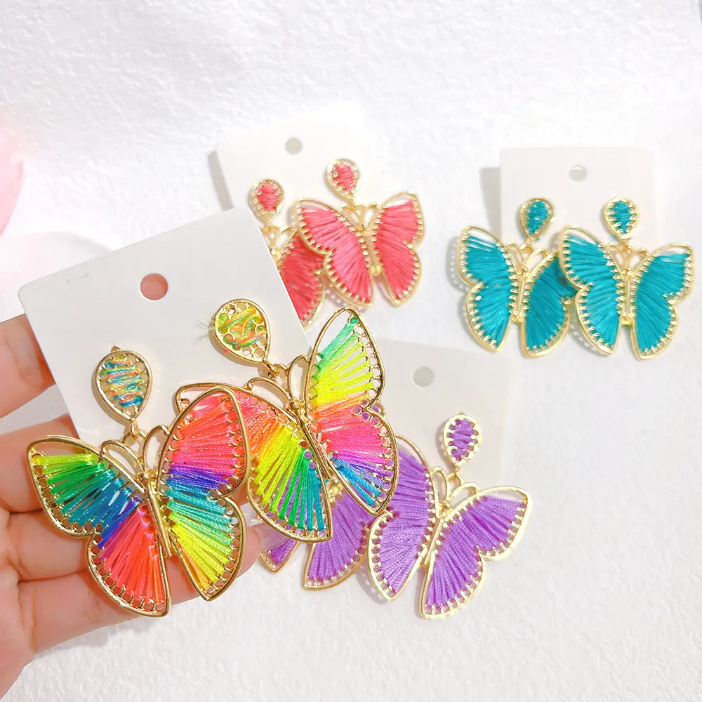 Pendientes bohemios hechos a mano con forma de mariposa, joyería de colores, 925