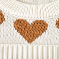 Pull en tricot à col rond personnalisé OEM pour femmes, motif jacquard cœur sur toute la surface, couleurs contrastées, vente en gros