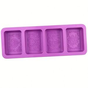 Moule à gâteau en silicone écologique, échantillon gratuit, 4 trous, forme rectangulaire, design traditionnel, forme personnalisée, impression sérigraphique - Product Image 3