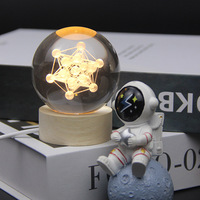 Ornement de boule de cristal lumineuse créative avec motifs multiples, recharge directe, veilleuse couleur chaude, cadeau de bureau pour Noël