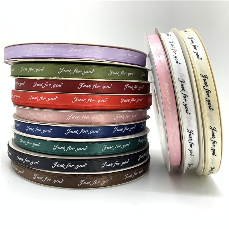 Handmade Romantic Gift Packaging Belt 10mm Printed "Just for You" Polyester Ribbon for Wedding Decorations