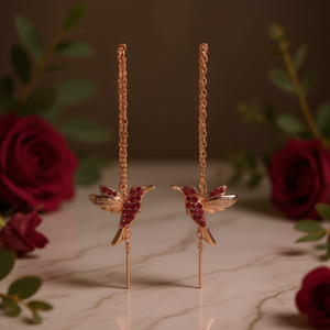 Pendientes de Cadena E535 con Diamantes Rojos en Oro Rosa para la Creación de Joyas, Corte Brillante Redondo Natural, Color Fantasía - Product Image 2