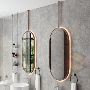 Nordic style suspender runway style back illuminated hotel bathroom mirror ceiling suspended mirror