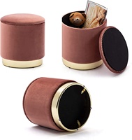 Ronde Boîte De Rangement De Velours Pouf Pouf Siège Chaise Salon Tabouret Chambre Dressing Tabouret Avec Or Placage Base