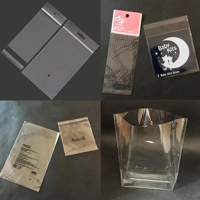 Bolsas de plástico resellables autoadhesivas para ropa, bolsas de plástico transparente con impresión personalizada