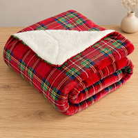 Plaid Sherpa à carreaux écossais personnalisé, rouge, double couche, en peluche, pour la maison, Noël, vente en gros, OEM, ODM, usine