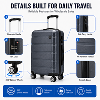Ensemble de bagages PP certifié BSCI, 3 pièces, valises rigides, serrure TSA, roues pivotantes, vente en gros, logo personnalisé