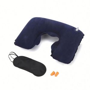 <b>Inflatable</b> Travel Neck Pillow Support for Traveling Airplanes <b>Cars</b> With Compact Carrying Bag Soft Velvet Washable Cover - Product Image 1