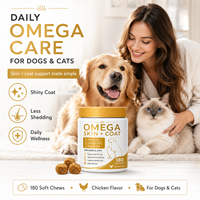 Vente en gros de 180 comprimés à mâcher Omega 3 6 9 pour animaux de compagnie, supplément d'huile de saumon EPA DHA pour chiens et chats, pour un pelage brillant et un bien-être cutané
