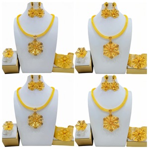Flower Jewelry <b>Set</b> 24K Gold Plated Necklace Earrings Ring <b>Bracelet</b> Women's Ethnic Party Wear - Product Image 1