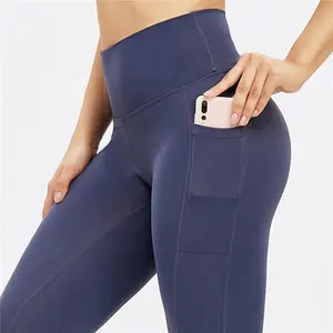 Women Breathable Quick Dry Stretch High Waisted Tummy Control Scrunch Compression Sport Leggings Push Up Yoga Pants With Pockets
