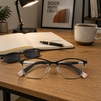 Lunettes optiques carrées deux-en-un à clipser pour femmes, monture métallique avec verres en PC, pour usage quotidien