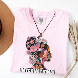 T-Shirt da Donna Comfort Colors, Girocollo, Manica Corta, Stampa Floreale, Giornata Internazionale dell'Unità, Casual Primavera Estate, 100% Cotone - Product Image 1