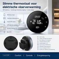 Termostato Inteligente Wifi para Calefacción por Suelo Radiante Eléctrico de 16A 3200W 100V-220V con Protección Contra Sobrecalentamiento, Retroiluminación y Montaje Empotrado