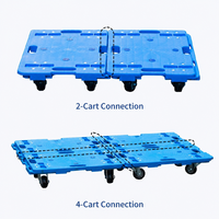 Chariot à plateforme en plastique 150 kg avec quatre roues en PP et personnalisable OEM pour la manutention industrielle en entrepôt