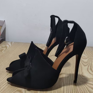 Sandalias de tacón de aguja alto para mujer, con punta abierta, talla grande 45, con correa al tobillo y hebilla, lazo frontal, ajuste ancho, estilo stiletto - Product Image 2