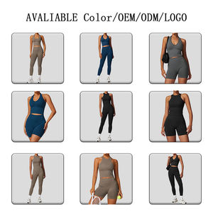 Set Yoga 3 Pezzi Senza Cuciture: Pantaloncini, Reggiseno Sportivo e Canotta con Logo Frontale, Leggings a Vita Alta per <span class=keywords><strong>Donna</strong></span>, Completo da <span class=keywords><strong>Palestra</strong></span> e Fitness - Product Image 2