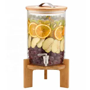 Distributeur de boissons Distributeurs de Boissons En Verre avec Robinet En Acier Inoxydable et Bois Stand Élégant 5 L 8 L 11 L