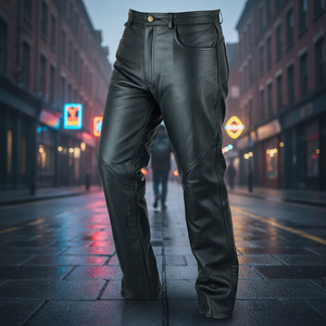 Stylish Men's Mid Casual <b>Leather</b> Pants High Street Vibe Customized Embroidered Design Back Printed Logo Button Fly OEM Service - Product Image 3